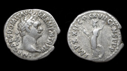 Domitian, Denarius, Minerva holding Spear & Thunderbolt reverse